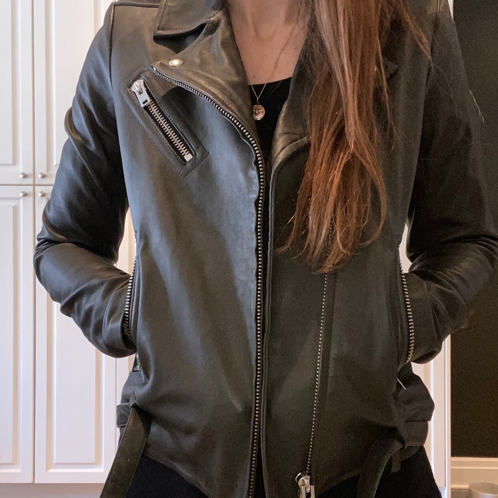 IRO Leather biker Jacket - Grey/green/olive